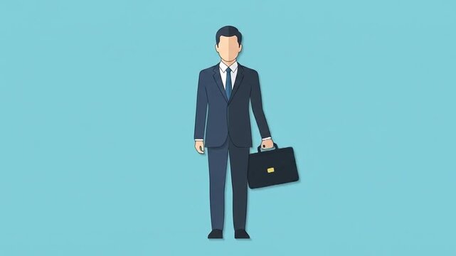 Professional Businessman with Briefcase Standing Against a Blue Background Flat Design Illustration.