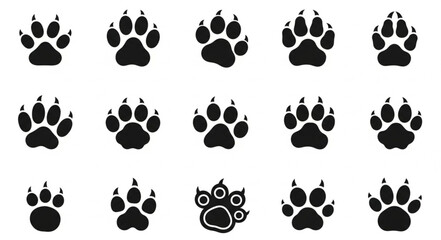 Collection of Animal Paw Prints on White Background.