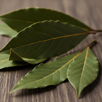 bay leaves on a wooden background