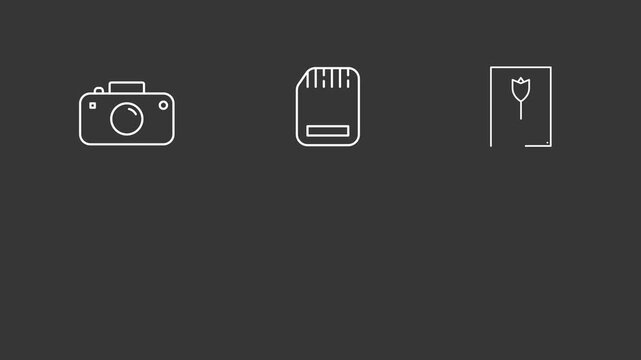 Animation with cameras, lenses, memory cards. Suitable for photography websites, blogs, presentations, and social media posts.