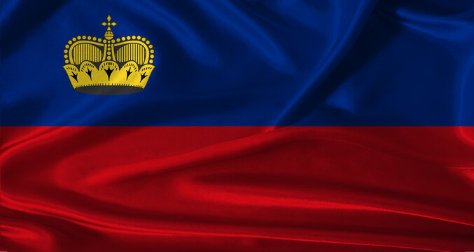 National flag of Liechtenstein with cloth texture. Liechtenstein flag with realistic texture background
