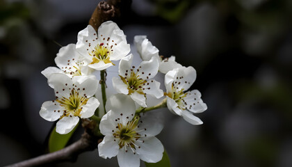 Macro Shot Of White Pear Blossoms In Early Spring