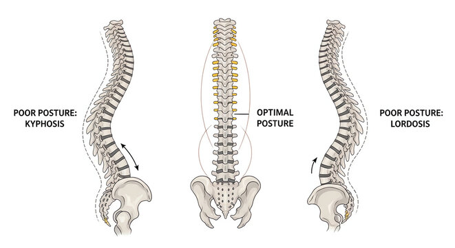 Comparison of Poor and Optimal Posture in Spinal Alignment and Health.