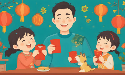 Parent giving red envelopes for chinese new year