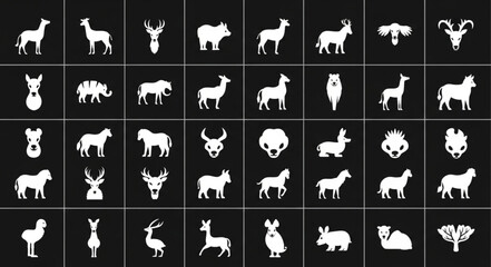 Fototapeta premium Collection of Animal Silhouettes Vector Icons.