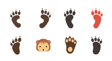 Collection of Bear Paw Prints and Face Illustration. © Jack