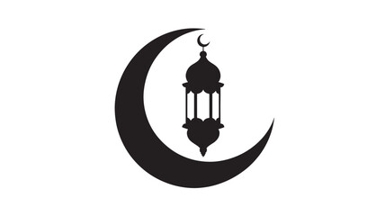 Obraz premium Black Vector Illustration Of Crescent Moon With Islamic Lantern For Ramadan And Eid Celebrations