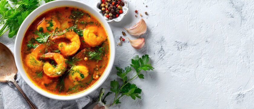 Savory egg curry with fresh herbs and spices served in a white bowl on a textured gray surface, captured in a rustic, overhead, flat lay photography style, evoking a warm, inviting, and appe