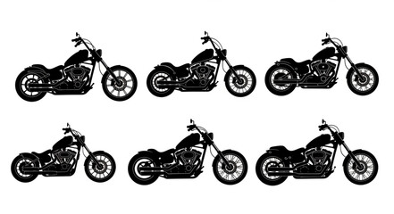 Collection of Black Motorcycle Silhouettes on White Background. © Jack