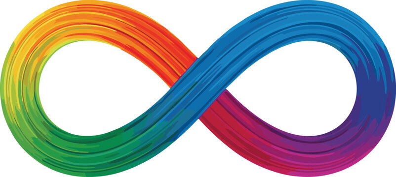 Colorful gradient infinity symbol vector illustration with brushstroke texture, vibrant rainbow spectrum design, creative abstract loop for eternity, diversity, and continuity themes