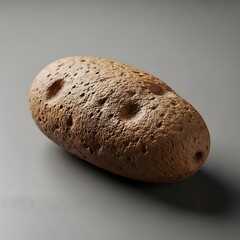 A single potato with a rough texture and dimples on a plain background.