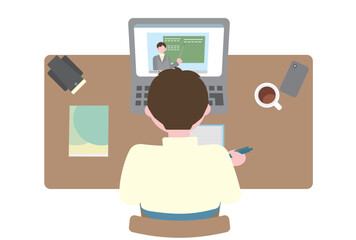 ノートパソコンのオンライン授業で勉強する学生