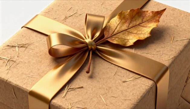 luxury eid gift box made of brown kraft paper with a real leaf perfect for eid mubarak and ramadan