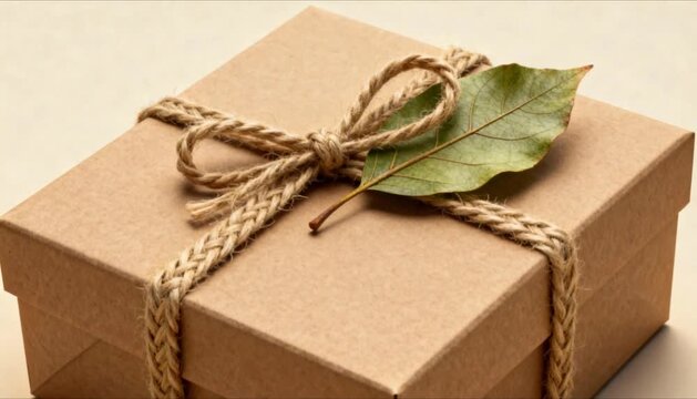 luxury eid gift box made of brown kraft paper with a real leaf perfect for eid mubarak and ramadan
