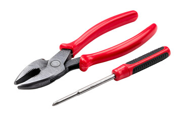 Obraz premium Pliers and Screwdriver Tools Set, Red Handles, Isolated on Transparent Background