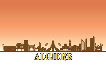 Obraz premium Global city Algiers shown in a detailed vector skyline with a golden hour sky