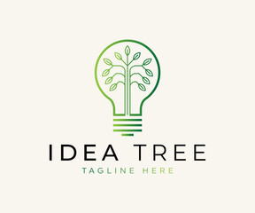 Light bulb with tree inside llogo vector illustration