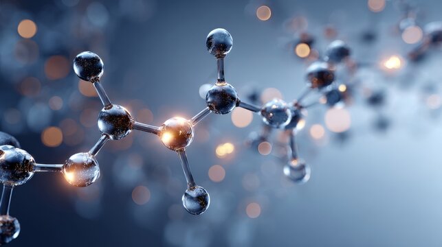 Transparent molecular structure with glowing interconnected nodes illustrating molecular biology, chemical bonds, nanotechnology research, biotechnology innovation, and advanced science concepts on a 