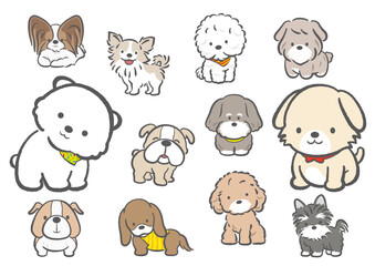 Obraz premium Hand-Drawn Adorable Cartoonish Puppies. Vector Illustration Set Isolated On A White Background. 