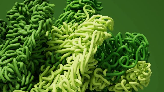 Abstract swirling green vines form organic structure in dynamic motion footage