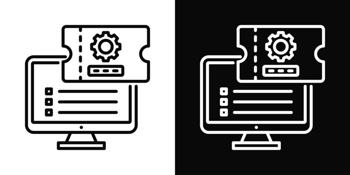Ticket System Icon White And Black Background Style