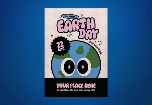 Pink and Black Quirky Illustration Earth Day Flyer