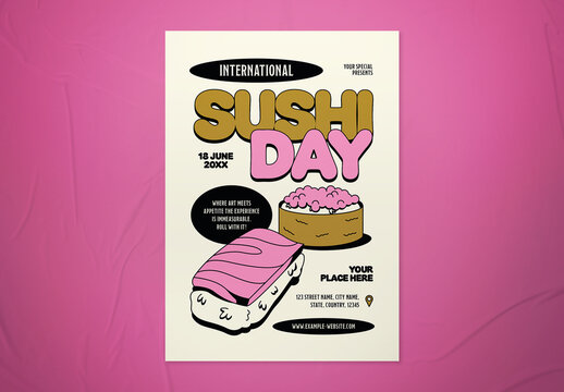 Pink Retro Sushi Day Flyer