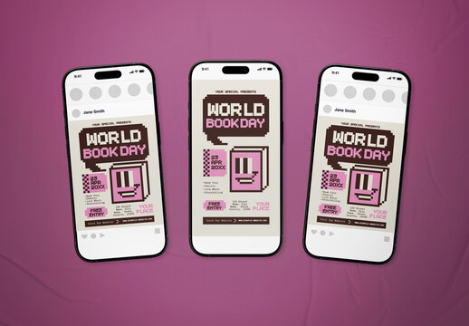 Pink Retro World Book Day Social Media