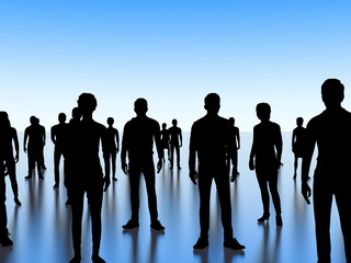 人々の黒いシルエット　フェイクニュース　不安　3Dイラストレーション