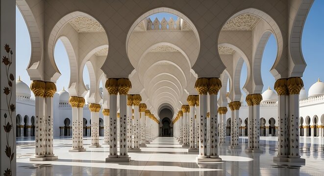 Stunning architectural view of the Sheikh Zayed Mosques interior.