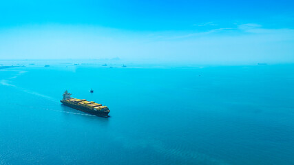 Aerial view of the freight shipping transport system cargo ship container. international transportation Export-import business, logistics, transportation industry concepts	
