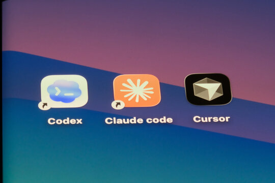 Shanghai,China-Feb.4th 2026: Claude code, OpenAI Codex and Cursor app icons. AI coding tools