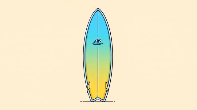 Surfboard Standing Upright with Rainbow Colors and Fins.