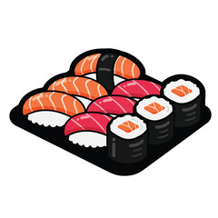 A plate of assorted sushi on a black plate © JB