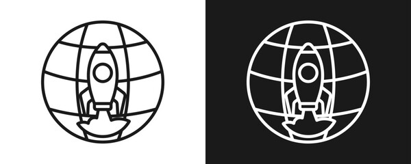 Rocket Icon Set Outline In White And Black Background © hans_ts