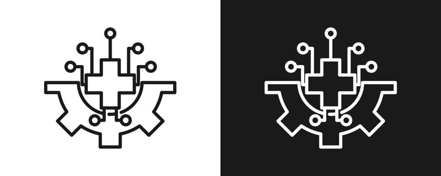 Health Tech Icon Set Outline In White And Black Background