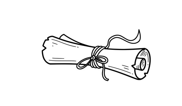 Rolled parchment paper certificate doodle vector icon hand drawn scroll symbol