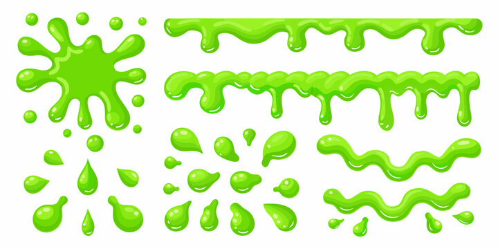 Bright green slime drips and splatters isolated on a white background