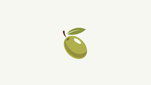 Minimalist green olive illustration with leaf and stem on light background simple vector art
