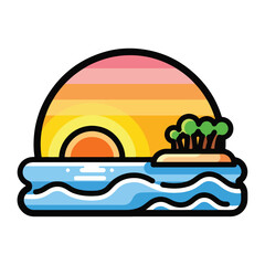 A serene island scene at sunset over water