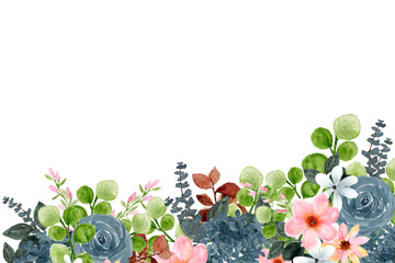 Flower watercolor frame for wedding, birthday, card, background, invitation, wallpaper, sticker, decoration etc.
