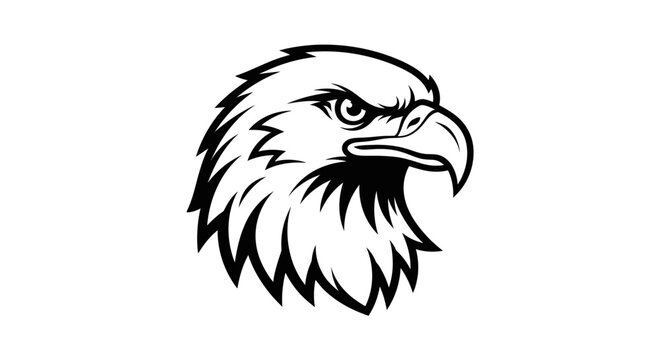 Black and white illustration of a majestic eagle head with a fierce expression.