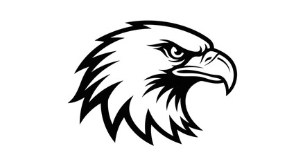 Fototapeta premium Black and white illustration of an eagle head in profile, featuring a fierce and determined expression, ideal for a mascot or logo.