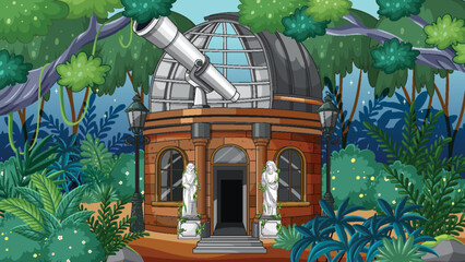 Jungle Observatory Dome with Telescope and Statues