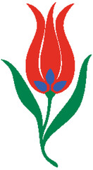 Red Tulip Flower with Green Leaves Vector Illustration