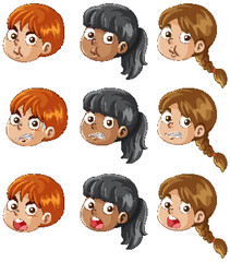Cartoon Children Faces with Different Facial Expressions and Hair Styles