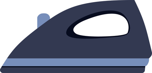 Illustration of an iron viewed from the side, showcasing its sleek design and functionality in a simple graphic style