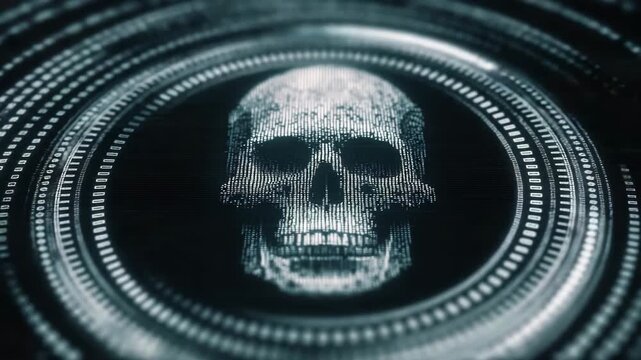 Tech skull interface with digital rings  
