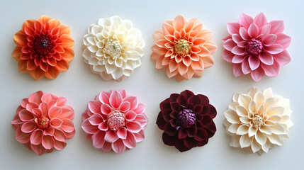 Magnificent dahlia flowers in a variety of shapes and colors