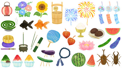 お盆のイラストセット